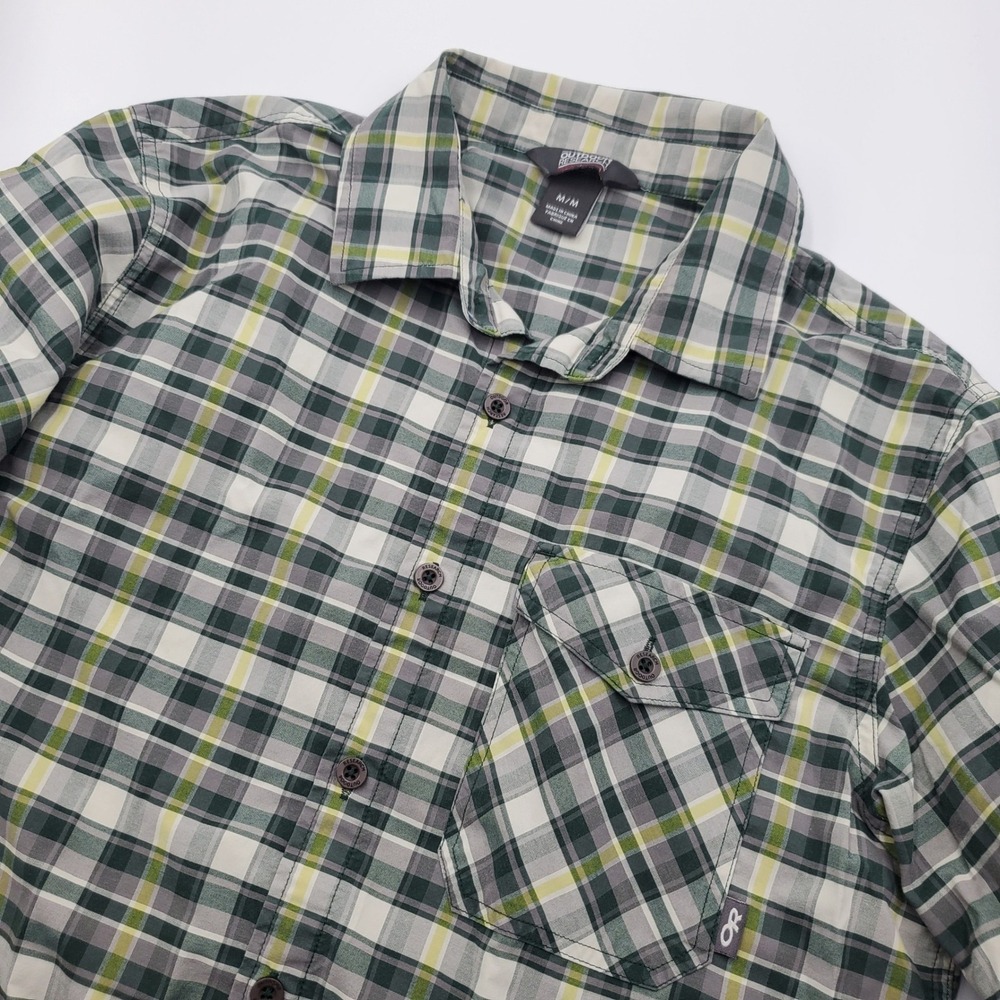 Outdoor Research Mens Plaid Short Sleeve Button Down Shirt Green Grey Size M